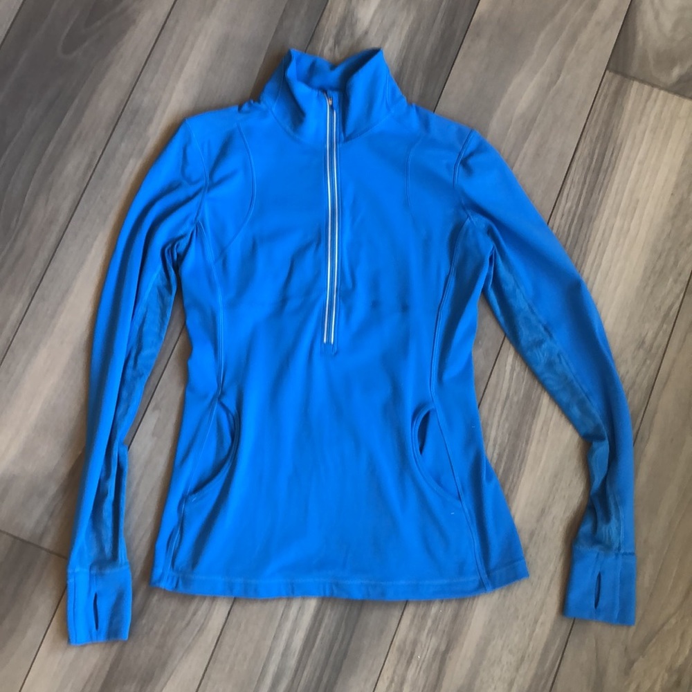 RARE Lululemon 10 Star Runner 1/2 Zip L/S Cornflower Blue RULU Ruffles Mesh - Picture 2 of 16
